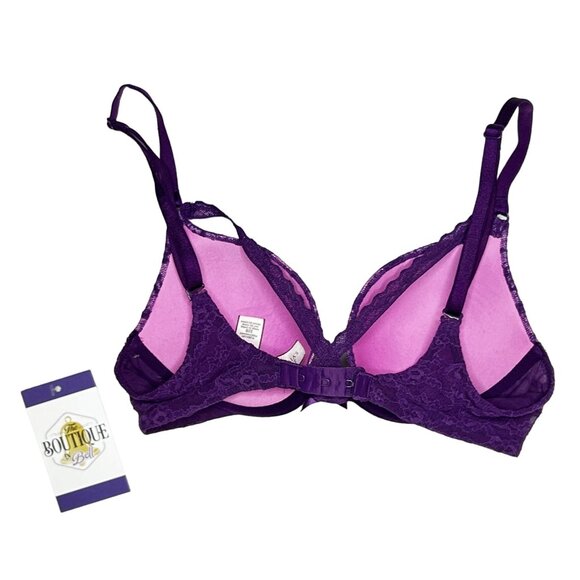 Victoria's Secret 32B Push Up Bra Purple Lace Strappy Front Adjustable Straps - Picture 5 of 12